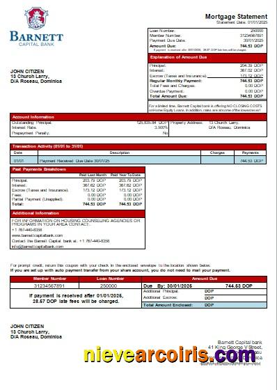 Dominica Barnett Capital bank mortgage statement